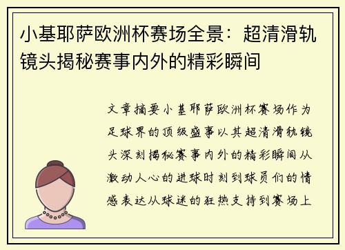 小基耶萨欧洲杯赛场全景：超清滑轨镜头揭秘赛事内外的精彩瞬间